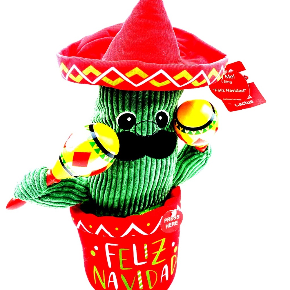 Merry Brite 16" Christmas Musical Dancing Cactus Feliz Navidad NWT Maracas Plush